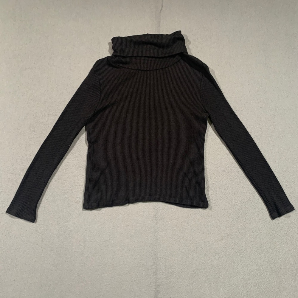 Elan Womens Black Ribbed Turtleneck Long Sleeve Sweater Size M Made In USA